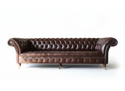 Sofá Chesterfield Couch Tapizado Asiento Cuero Sofás Marrón Diseñador