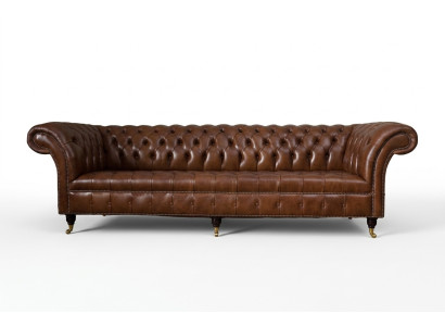 Sofá de 4 plazas lujo muebles Chesterfield cuero marrón diseño estilo moderno.