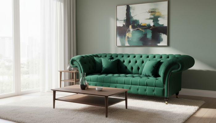 Sofá de tres plazas 3 plazas Sillón de lujo Sofás modernos Verde Tela Chesterfield