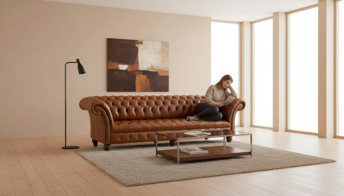 Sofá Sala Chesterfield Sofá Tapizado Sofás 4 Plazas Cuero XXL grande