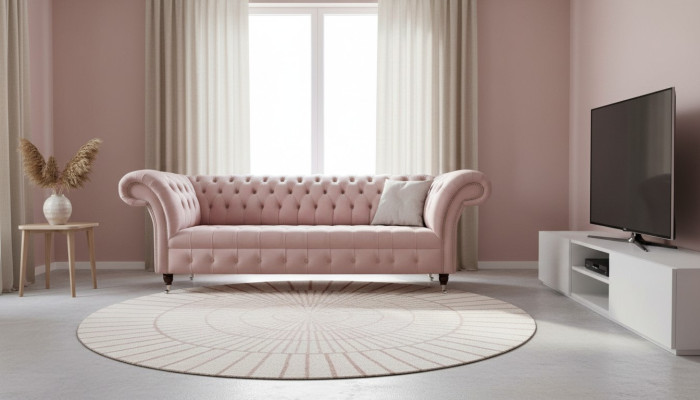 Chesterfield 3 plazas Rosa Sofás de diseño Tapicería Sofás Tela Textil