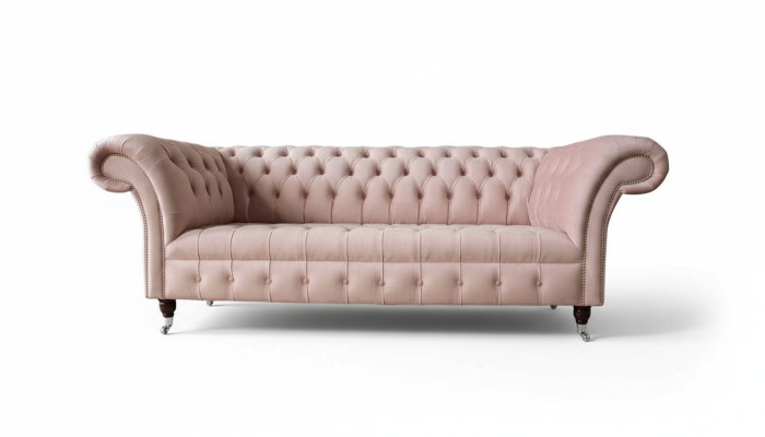 Chesterfield 3 plazas Rosa Sofás de diseño Tapicería Sofás Tela Textil