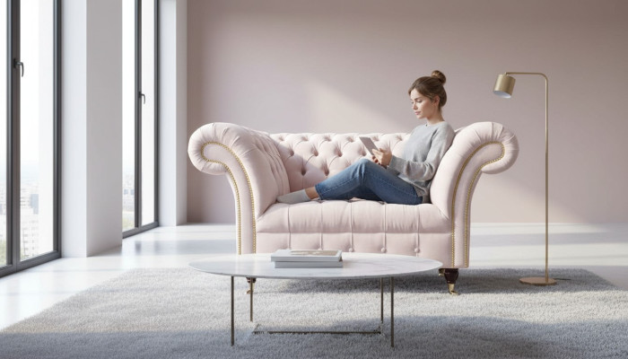 Silla tapizada Sofá de tela Chesterfield Sofás de una plaza Monoplaza Rosa