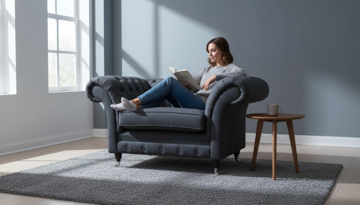 Sillón Chesterfield gris de 1,5 plazas Sofá Sofá Tapicería Textil Gris Sillón