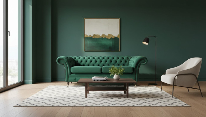 Sofá de 3 plazas verde, estilo Chesterfield de lujo, diseño nuevo para sala de estar.