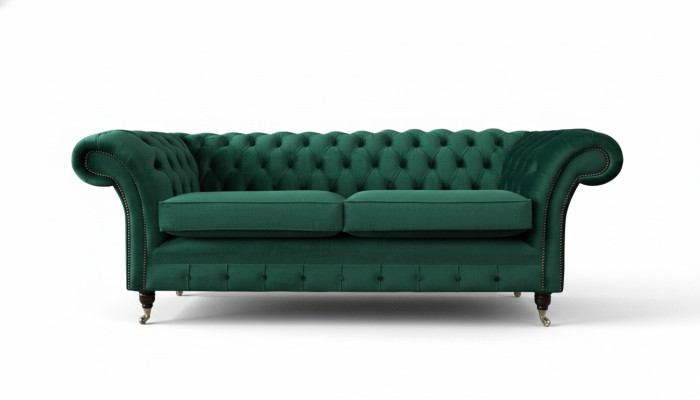 Sofá de 3 plazas verde, estilo Chesterfield de lujo, diseño nuevo para sala de estar.