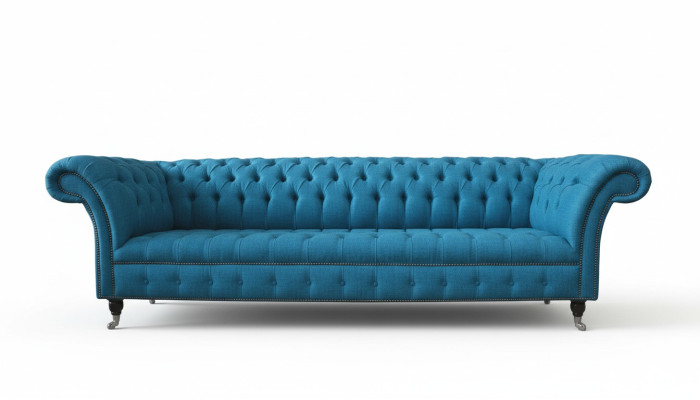 Chesterfield sofás tapizados Diseño Textil Sofá 4 plazas Sofá de diseño de lujo Azul.