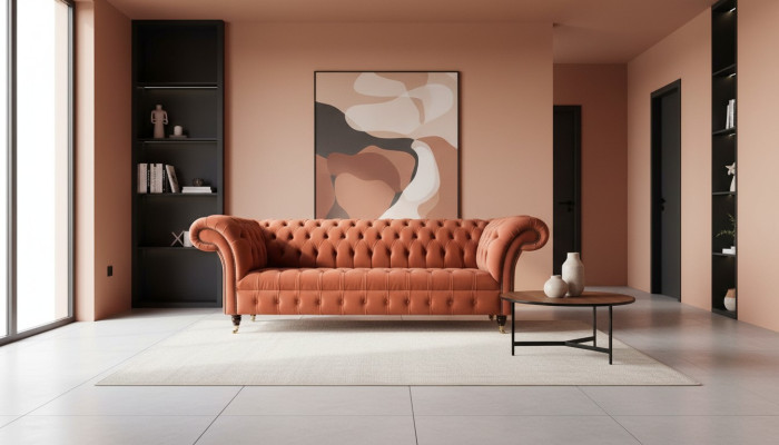 Luxus Chesterfield sofá de 3 plazas tapizado en tela nuevo.