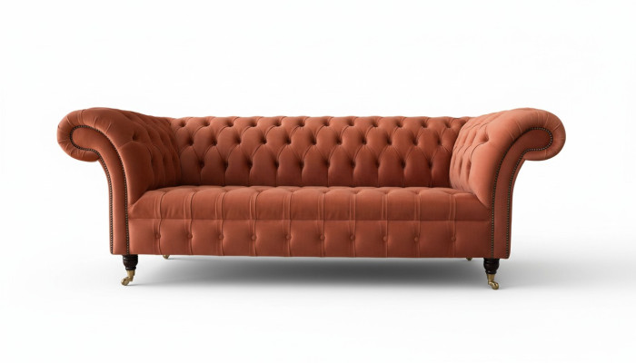 Luxus Chesterfield sofá de 3 plazas tapizado en tela nuevo.