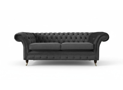 Diseño de sofá Chesterfield 3 plazas en gris, sofá tapizado para sala de estar.