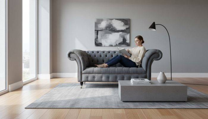 Muebles de oficina Chesterfield en inglés, sofá, sillón, 2 asientos, tela.