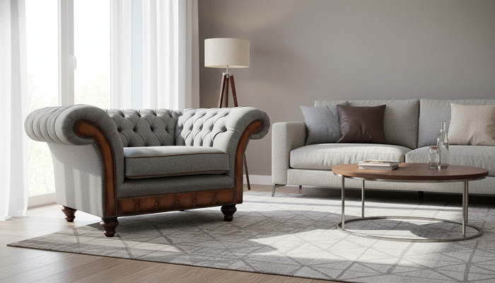 Sillón diseño relajante de tela de lujo Lounge Gris Asientos Chesterfield