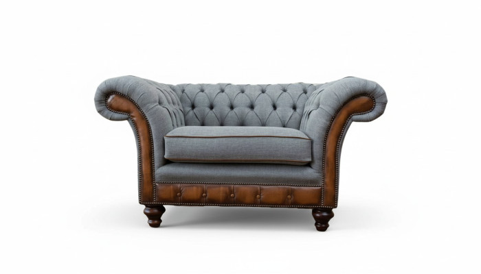 Sillón diseño relajante de tela de lujo Lounge Gris Asientos Chesterfield