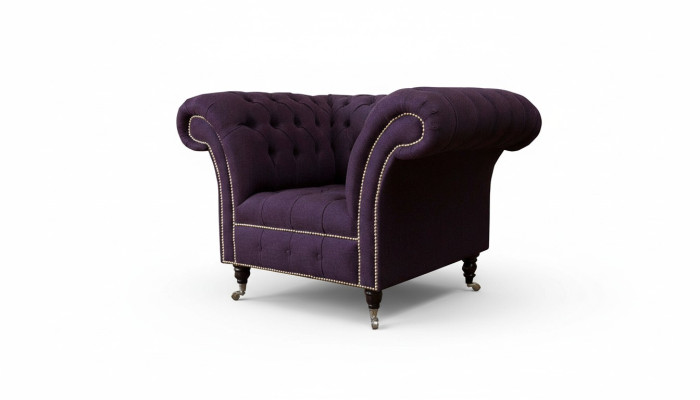 Sillón individual de lujo de diseño de un asiento en tela lila Chesterfield.