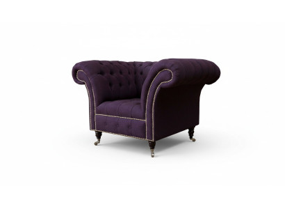 Sillón individual de lujo de diseño de un asiento en tela lila Chesterfield.