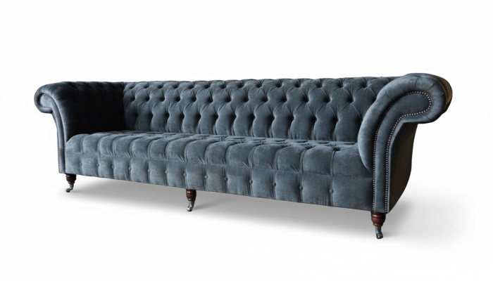 Sofá de cuatro plazas 4 plazas sofás modernos diseño gris tela Chesterfield