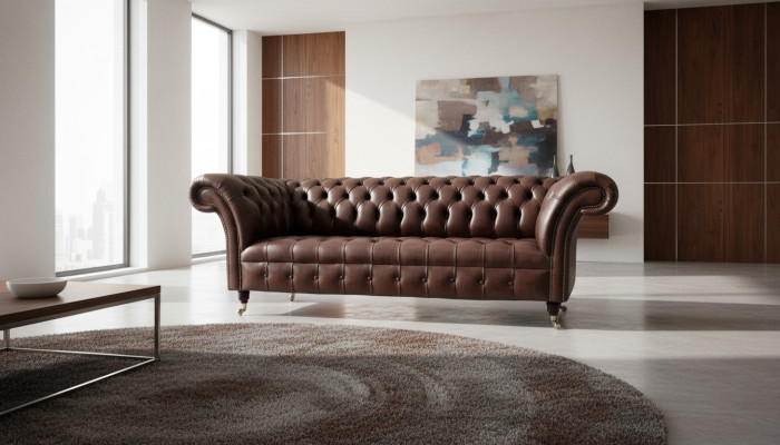 Sofá de 3 plazas Chesterfield, sofá de cuero, diseñador de sala de estar, sofá acolchado.