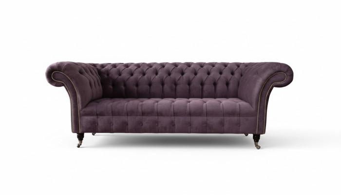 Sofá Chesterfield Moderno de 3 Plazas Tapizado en Tela Textil Lila Nuevo