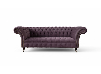 Sofá Chesterfield Moderno de 3 Plazas Tapizado en Tela Textil Lila Nuevo
