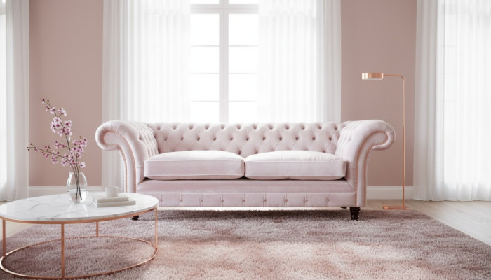 Sofá de 3 plazas estilo Chesterfield, diseño de muebles, asiento de textil tapizado nuevo.