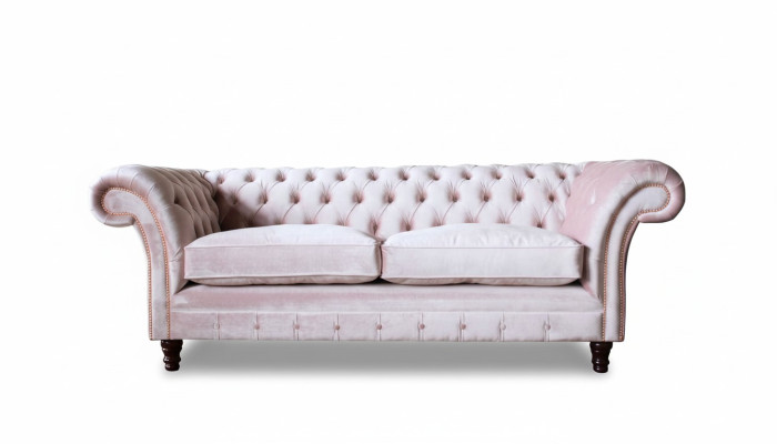 Sofá de 3 plazas estilo Chesterfield, diseño de muebles, asiento de textil tapizado nuevo.