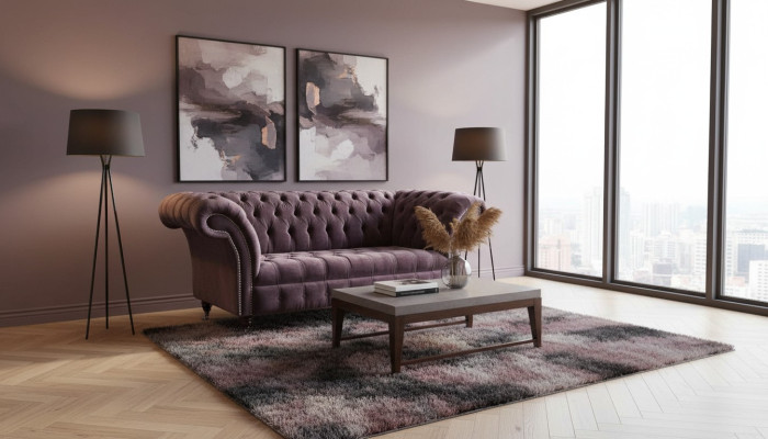 Sofá Chesterfield diseño Lila tapizado textil de dos plazas nuevo.