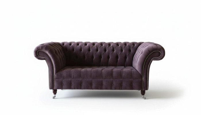 Sofá Chesterfield diseño Lila tapizado textil de dos plazas nuevo.