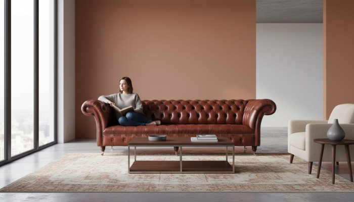 Sofá de cuero 4 plazas diseño Chesterfield sillón de cuero muebles 245cm