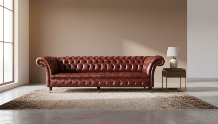Sofá de cuero 4 plazas diseño Chesterfield sillón de cuero muebles 245cm