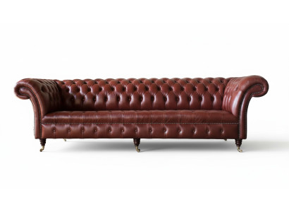 Sofá de cuero 4 plazas diseño Chesterfield sillón de cuero muebles 245cm
