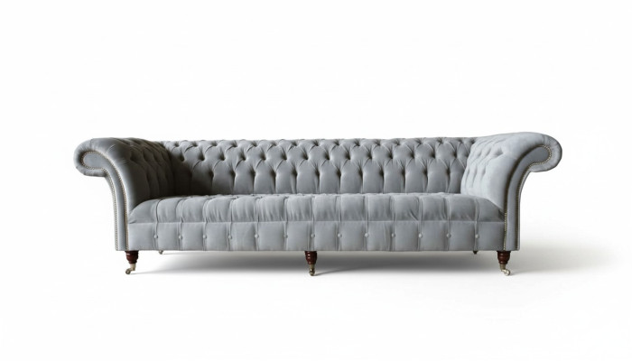 Sofá de diseño Chesterfield de 4 plazas, sofá tapizado de tela de lujo.