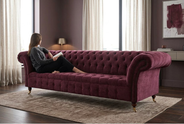 Chesterfield - Sofá de diseño tapizado en tela de tres plazas nuevo