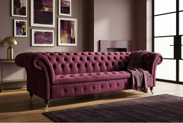 Chesterfield - Sofá de diseño tapizado en tela de tres plazas nuevo