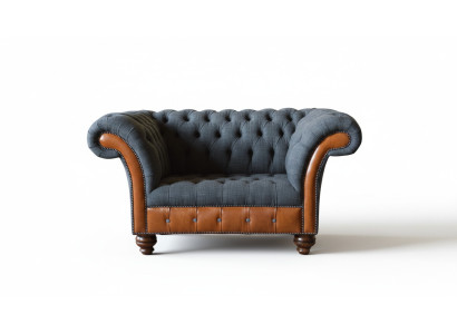 Sillón de diseño de lujo de un asiento, sofá tapizado Chesterfield en tela.