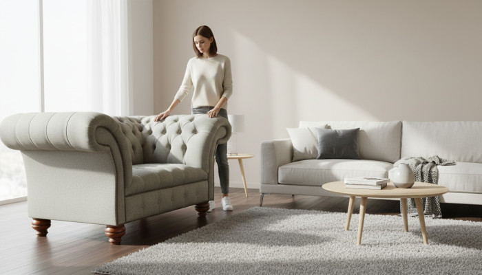 Chesterfield sofá de una plaza sillón sofá tapizado asiento mueble textil tela