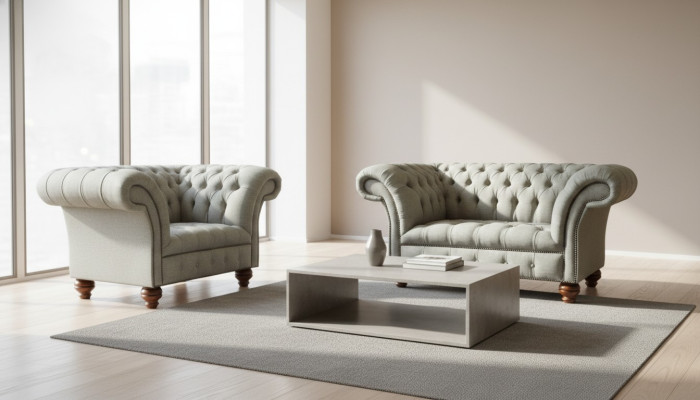 Chesterfield sofá de una plaza sillón sofá tapizado asiento mueble textil tela
