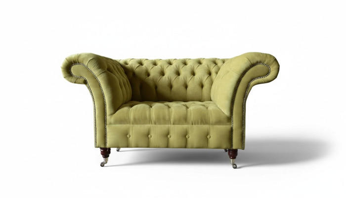 Chesterfield Sillón Diseño Textil Sofá Tela Sofás Tapizado Gris Nuevo