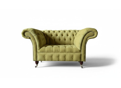 Chesterfield Sillón Diseño Textil Sofá Tela Sofás Tapizado Gris Nuevo