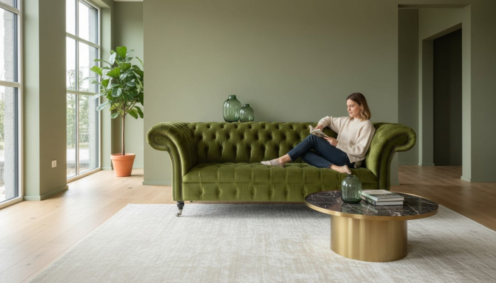 Sofá Chesterfield de diseño 3 plazas verde cojín sofá sala de estar