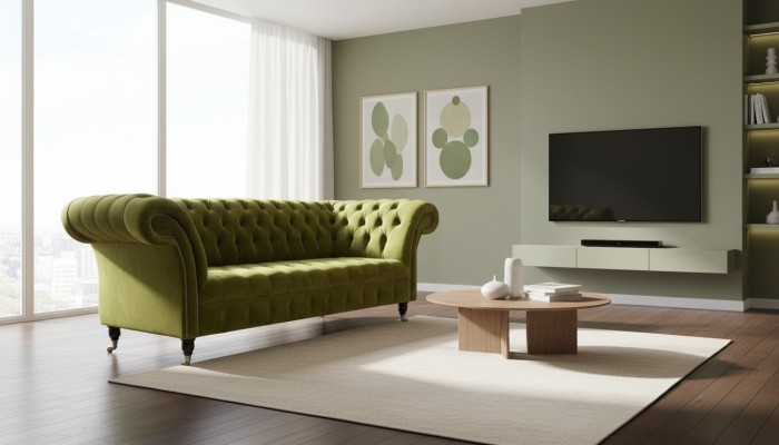 Sofá Chesterfield de diseño 3 plazas verde cojín sofá sala de estar