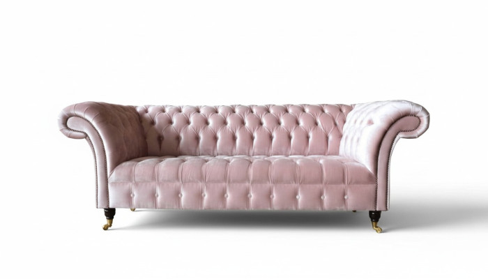 Sofá de 3 plazas Chesterfield de tela rosa para sala de estar, sofás tapizados nuevos.