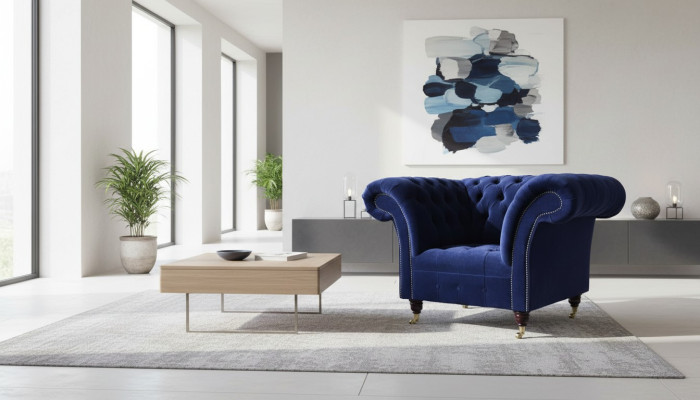 Chesterfield - Sillón de tela, sofá de 1 plaza, diseño de tapicería de lujo y moderno.