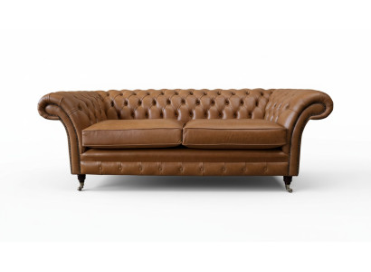 Sofá de cuero de 3 plazas, sofa Chesterfield, couch, tapizado, sala de estar, tres plazas.