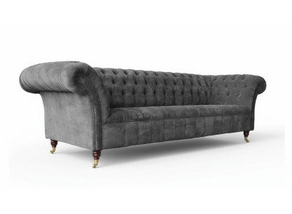 Chesterfield sofá de 3 plazas acolchado de tela gris.