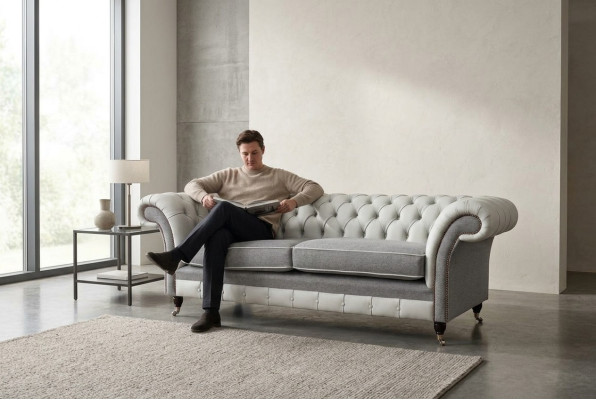 Sofá 3 plazas de cuero Muebles Sofás Tela Gris Sofá Tapizado Tres plazas Nuevo