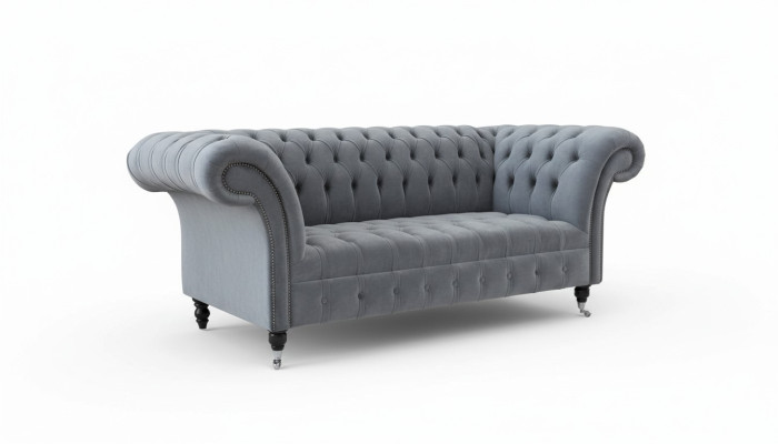 Sofá Chesterfield de 3 plazas, sofá de lujo para la sala de estar, sofás de tela gris.