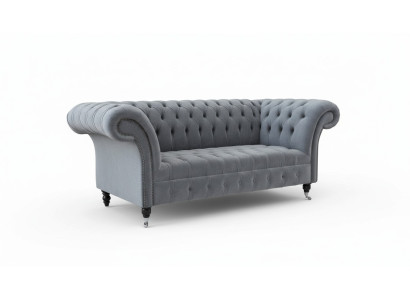 Sofá Chesterfield de 3 plazas, sofá de lujo para la sala de estar, sofás de tela gris.