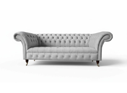 Sofá de tela Chesterfield de 3 plazas en gris acolchado, nuevo.