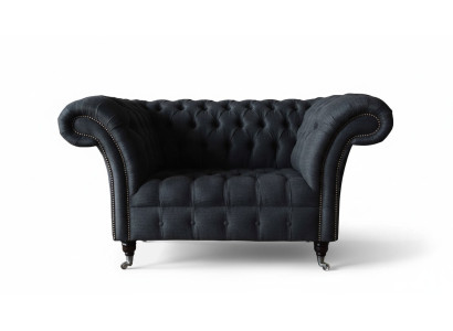 Sofá tapizado de tela Chesterfield de dos plazas y de una plaza en gris.