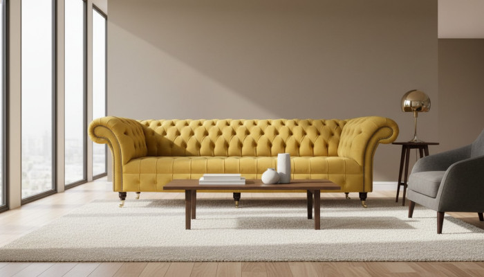 Sofá de diseño de lujo Chesterfield Textil Acolchado Sofá 4 plazas Nuevo